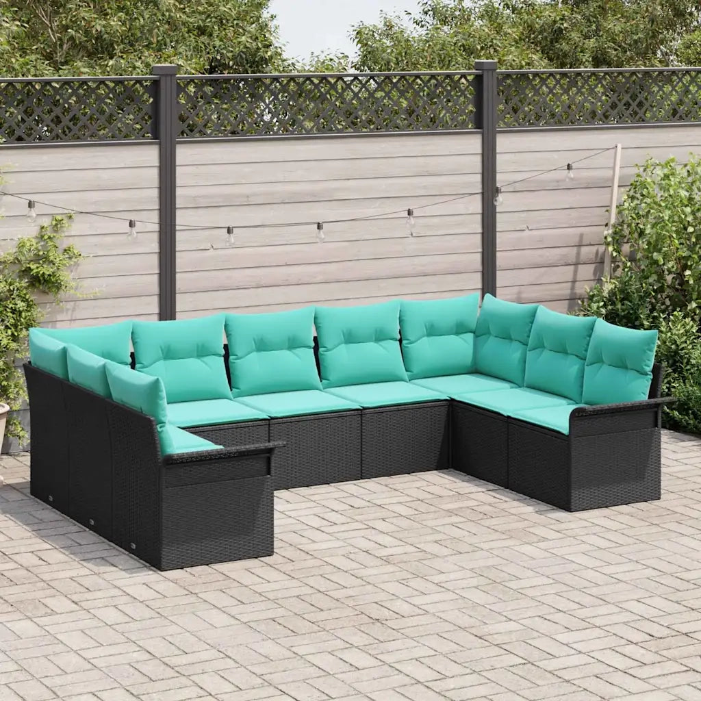 Set Divano da Giardino con archiviazione 9 pcs Nero polyrattan