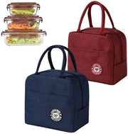 Set di due borse da picnic pieghevoli con foglio di alluminio (rosa bordeaux e blu marino) - Picnic set per ufficio, scuola, picnic - leggero e compatto