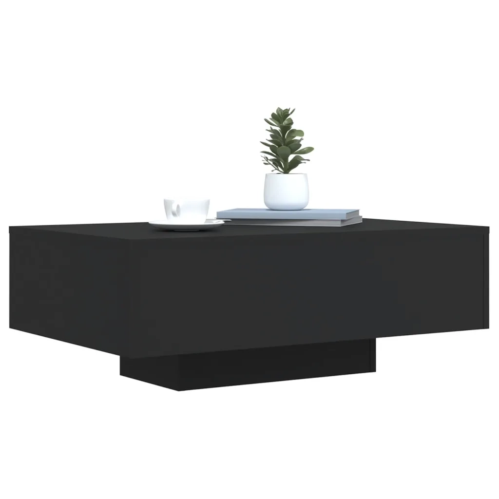 Tavolino da Soggiorno con Luci LED-Tavolino da Salotto-Tavolo Nero 85x55x31 cm