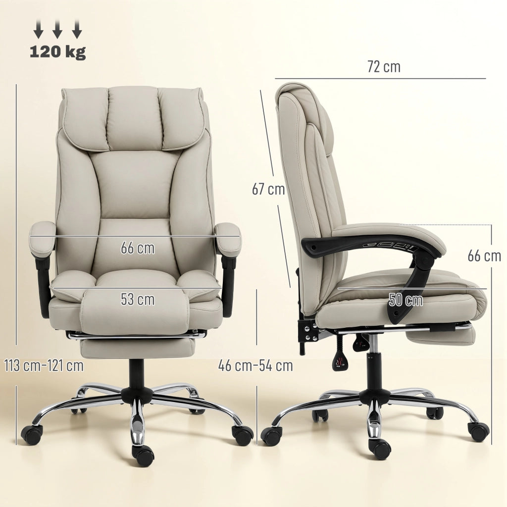 Sedia da Ufficio con Schienale Reclinabile e Poggiapiedi ¨C Minimal ¨C Imbottita in Similpelle, Colore Caqui