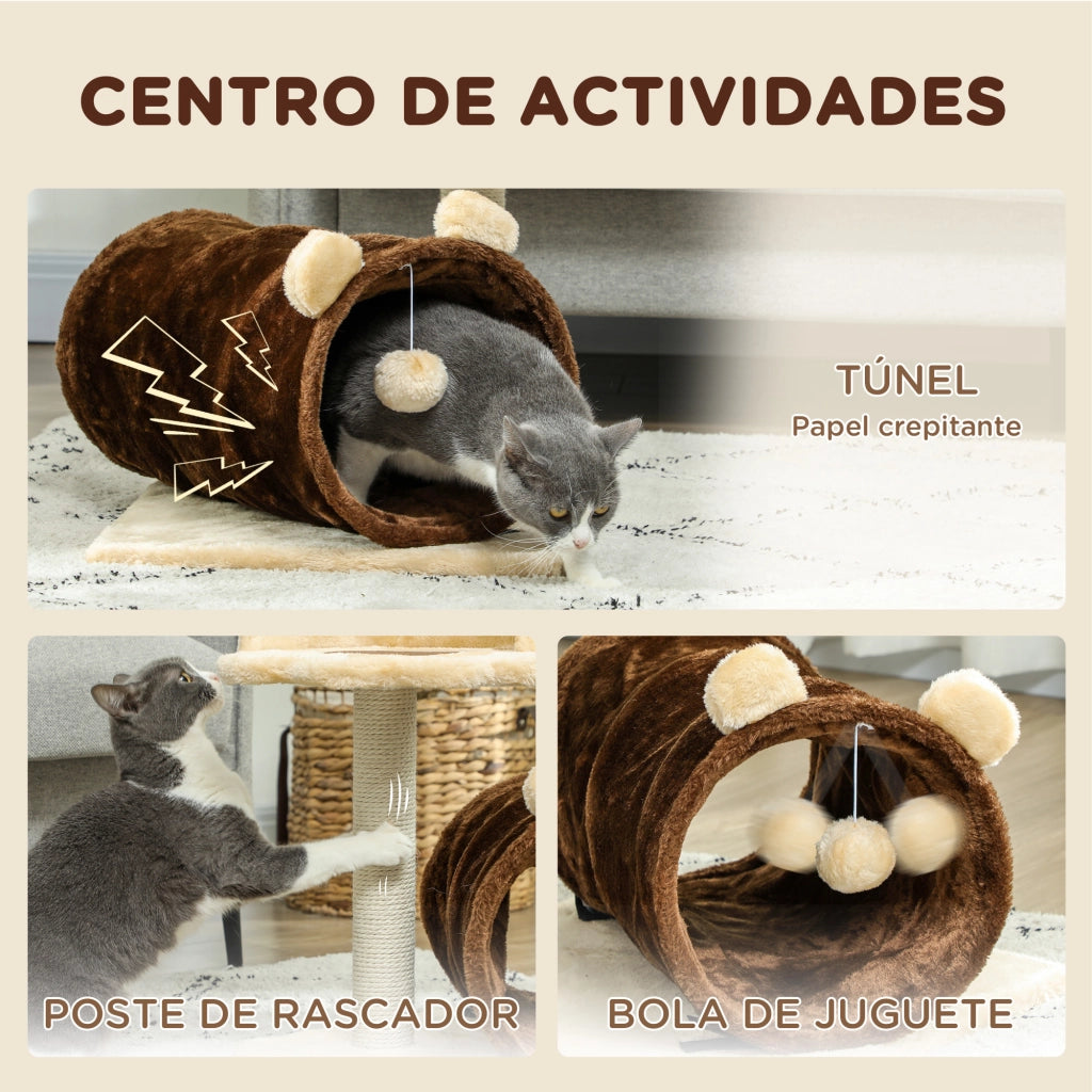 Albero tiragraffi per gatti con tunnel, nido e piattaforme ¨C zephmum ¨C marrone scuro, 47 cm