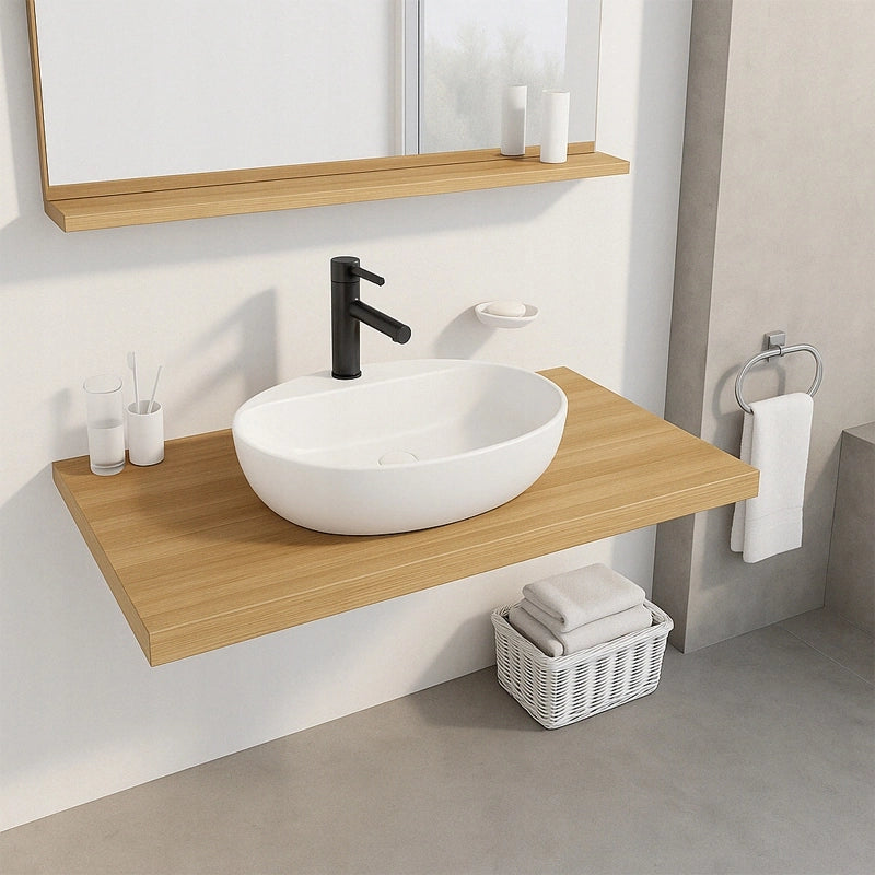 Lavabo da appoggio bianco con foro ovale in ceramica 50 x 38 cm