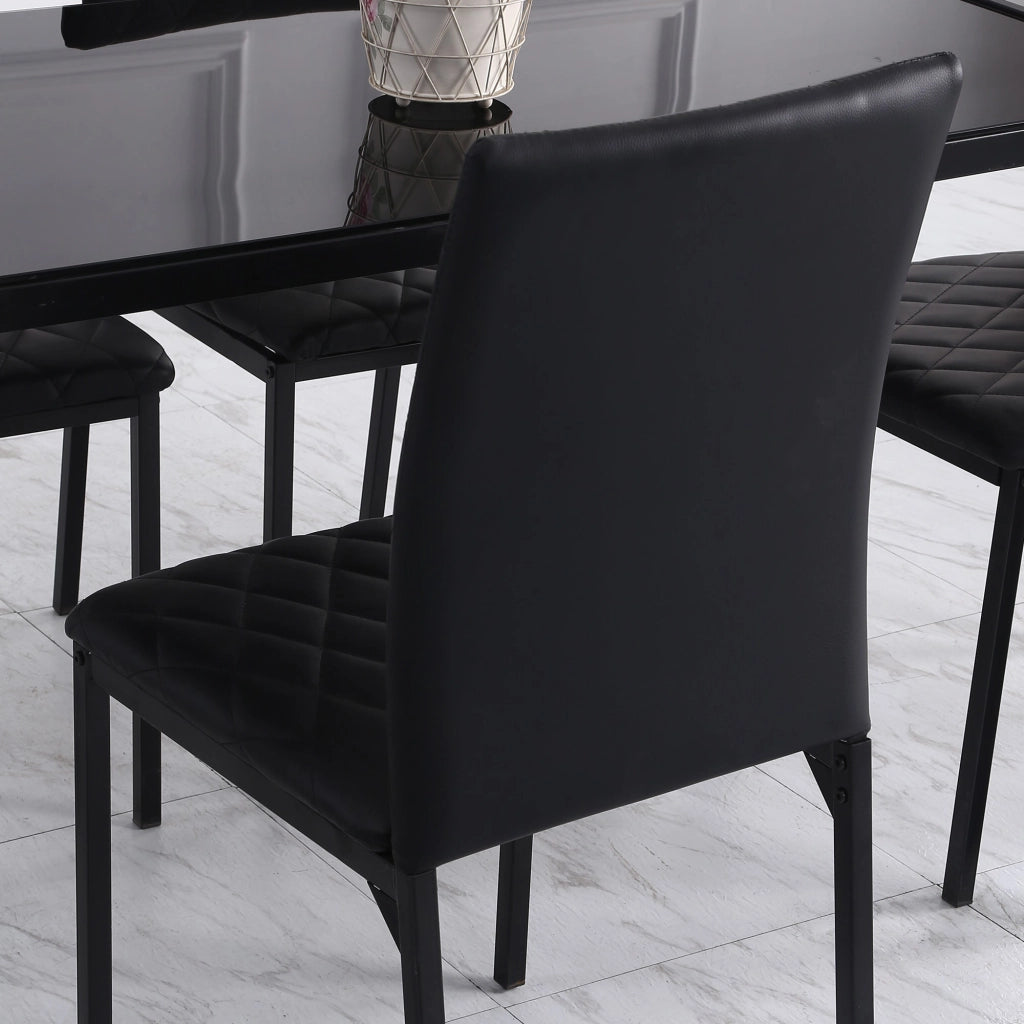Set 4 Sedie da Pranzo in Finta Pelle Effetto Diamantato Nero