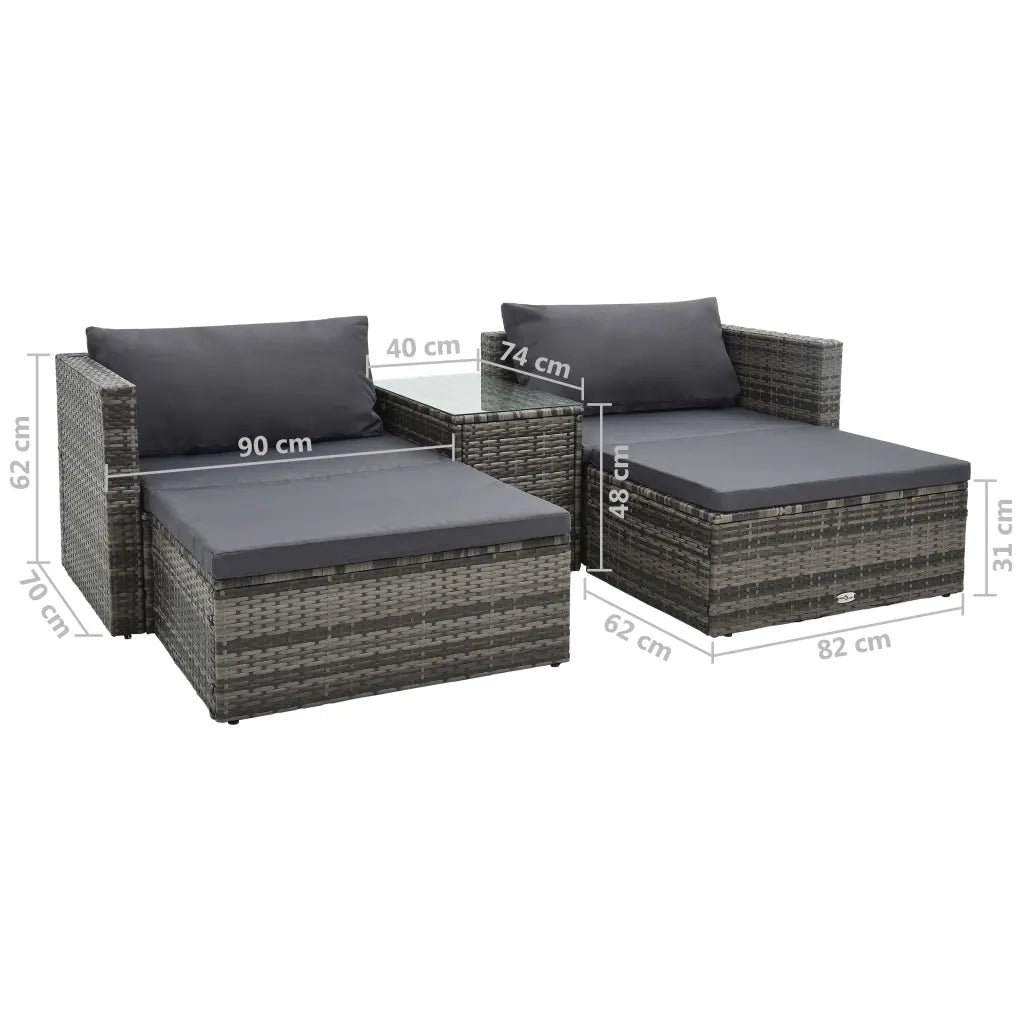 Set Divani da Giardino 5 pz con Cuscini in Polyrattan Grigio 47814