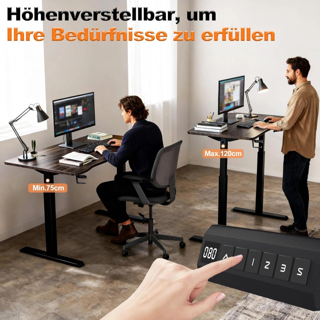 Scrivania regolabile in altezza, 120 x 60 cm, scrivania elettrica per computer, scrivania da ufficio con porta di ricarica di tipo C, gancio per cuffie e porta bevande, sedile elettrico, con