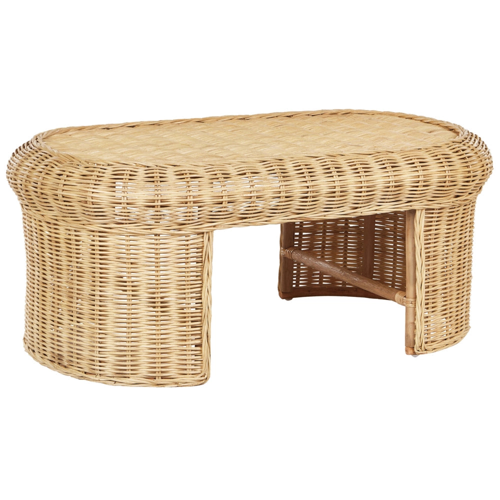 Tavolino da giardino in rattan naturale 96 x 60 cm stile boho esterno