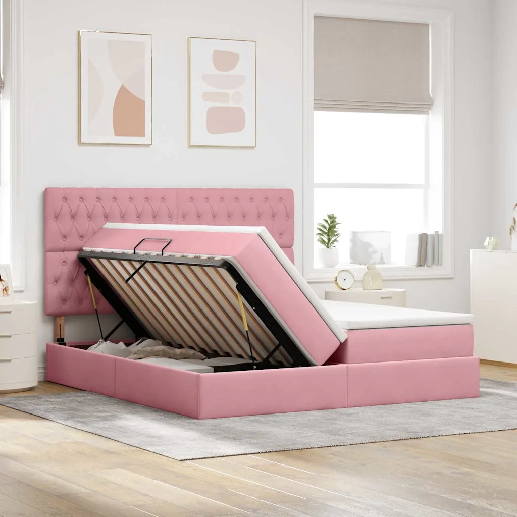Letto con Contenitore con materasso Rosa 180 x 200 cm Velluto