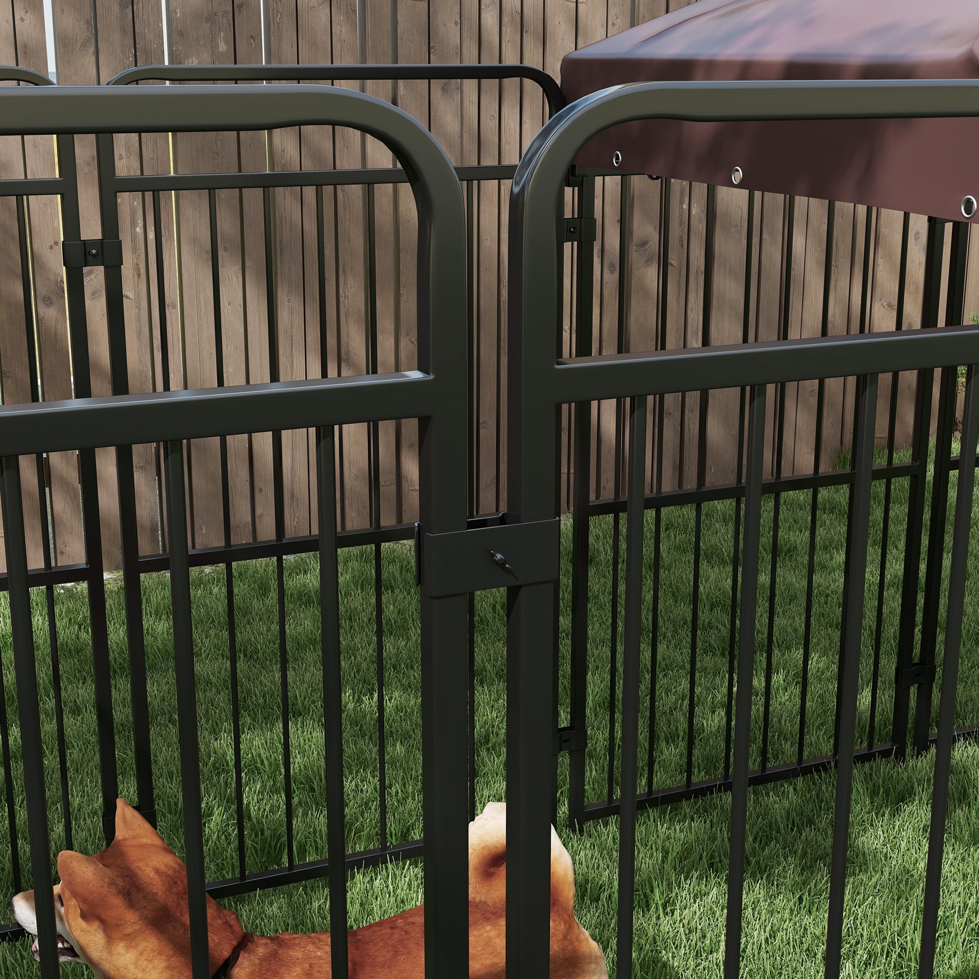 Recinto per Cani da Esterno con Tetto 282x121x159 cm in Metallo Marrone