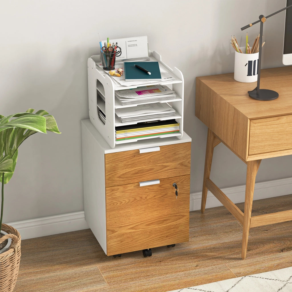 Cassettiera con Ruote 2 Cassetti ¨C Zephmum ¨C 42x40x60 cm Bianco e Naturale
