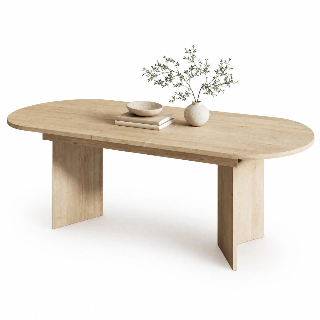 Tavolo da pranzo allungabile 4-8 persone, piano 18 mm, angoli arrotondati, colore rovere