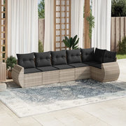 Set Divano da Giardino 6pz con Cuscini Grigio Chiaro Polyrattan