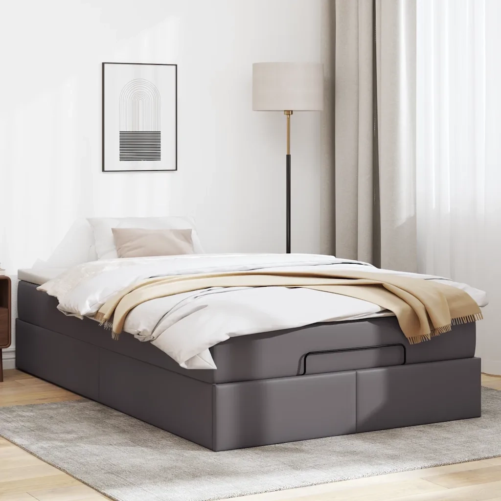 Struttura Letto Pouf con Materasso Grigio 120x190 cm Similpelle 3311029