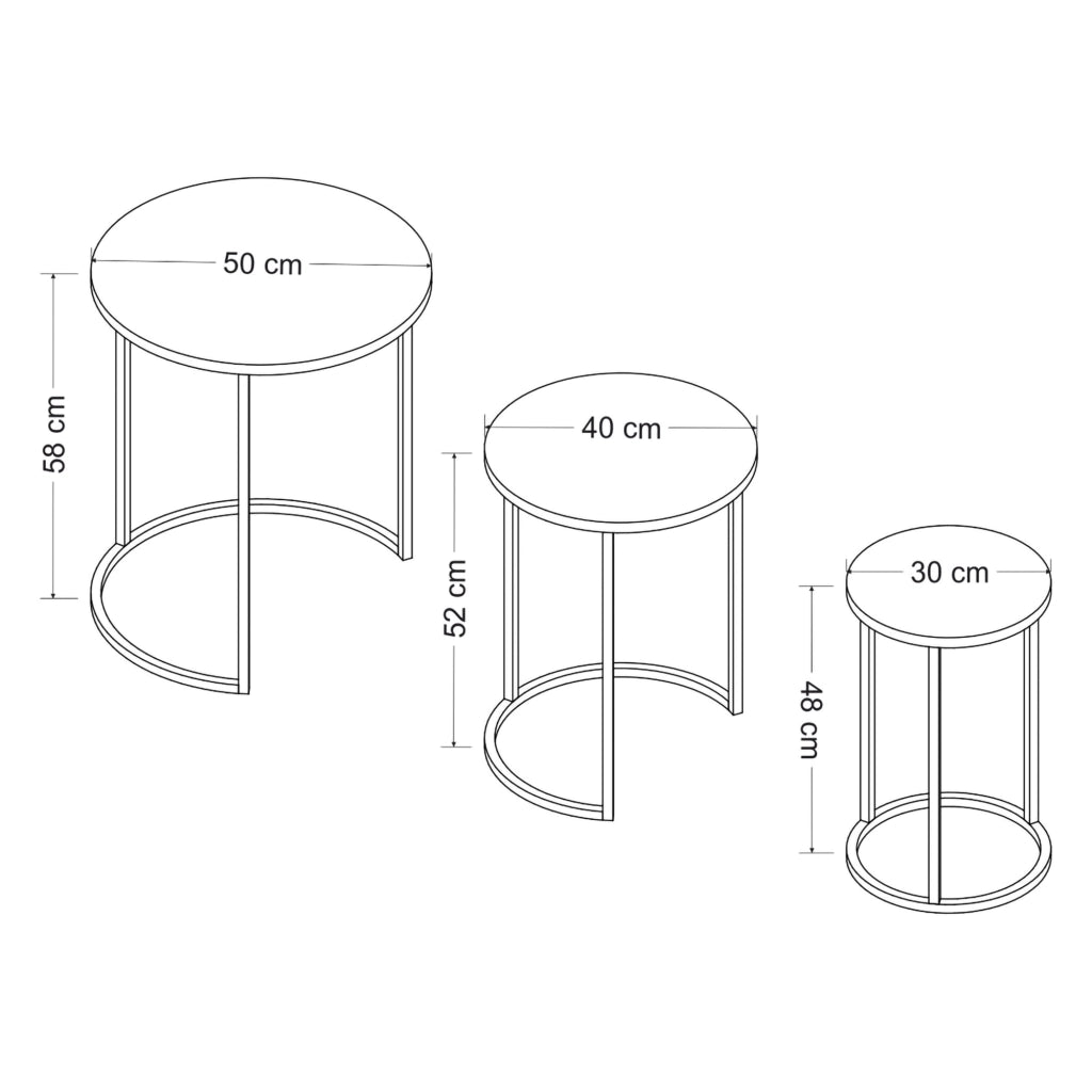 Daiano, Tavolino da Salotto set 3 Pezzi, 50x50x58h cm Nero