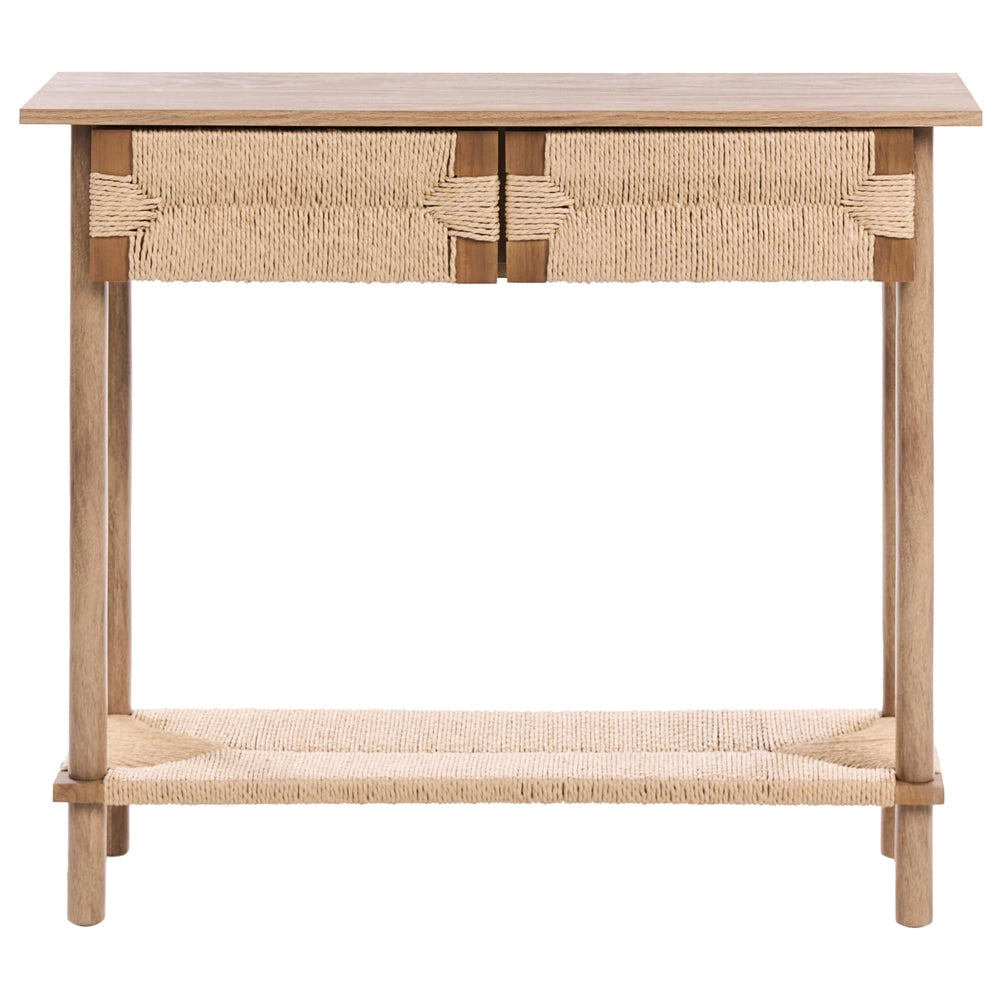 Consolle con 2 cassetti in truciolato con frontali in corda di carta Stile boho Marrone chiaro