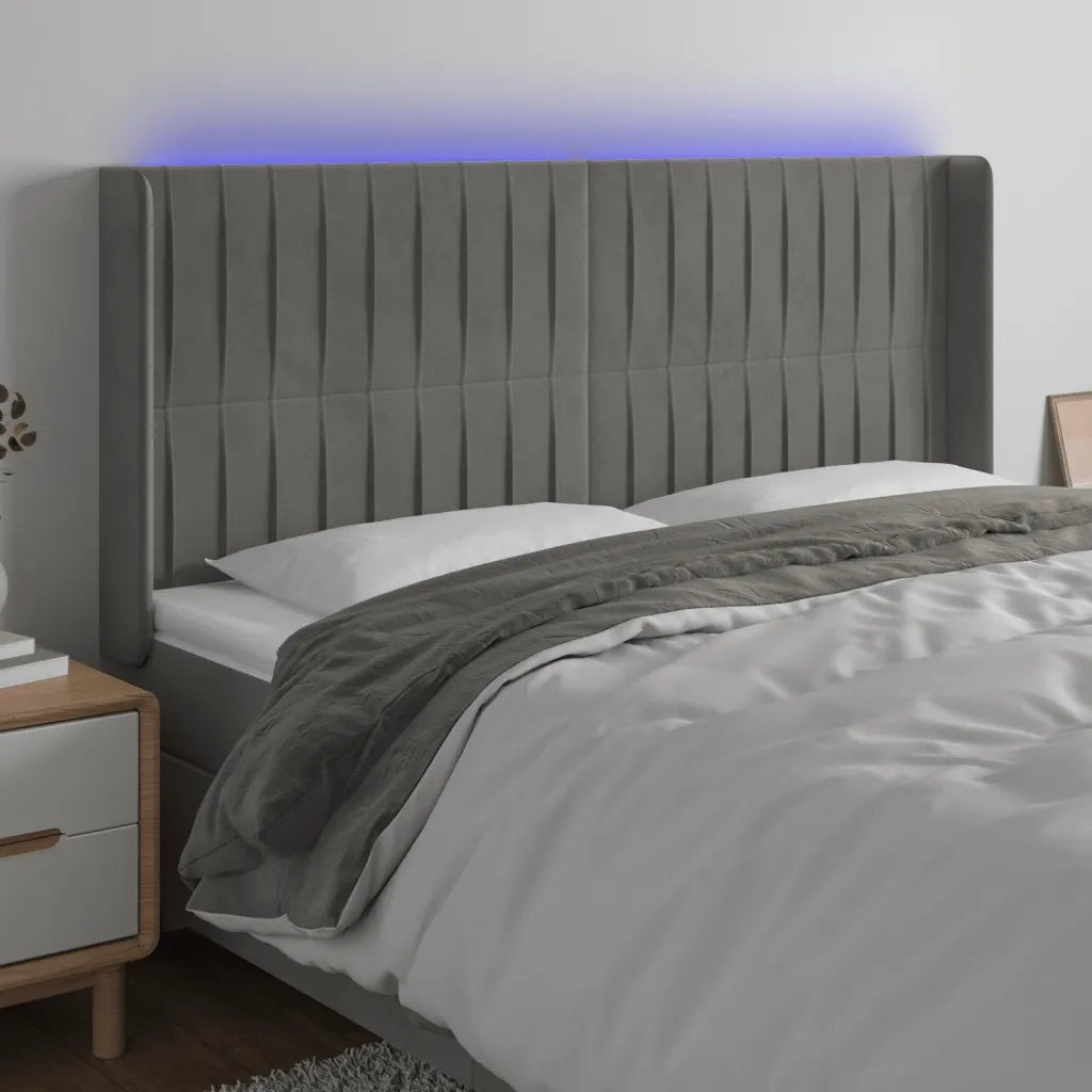 Testiera | Testata a LED Grigio Chiaro 183x16x118/128 cm in Velluto