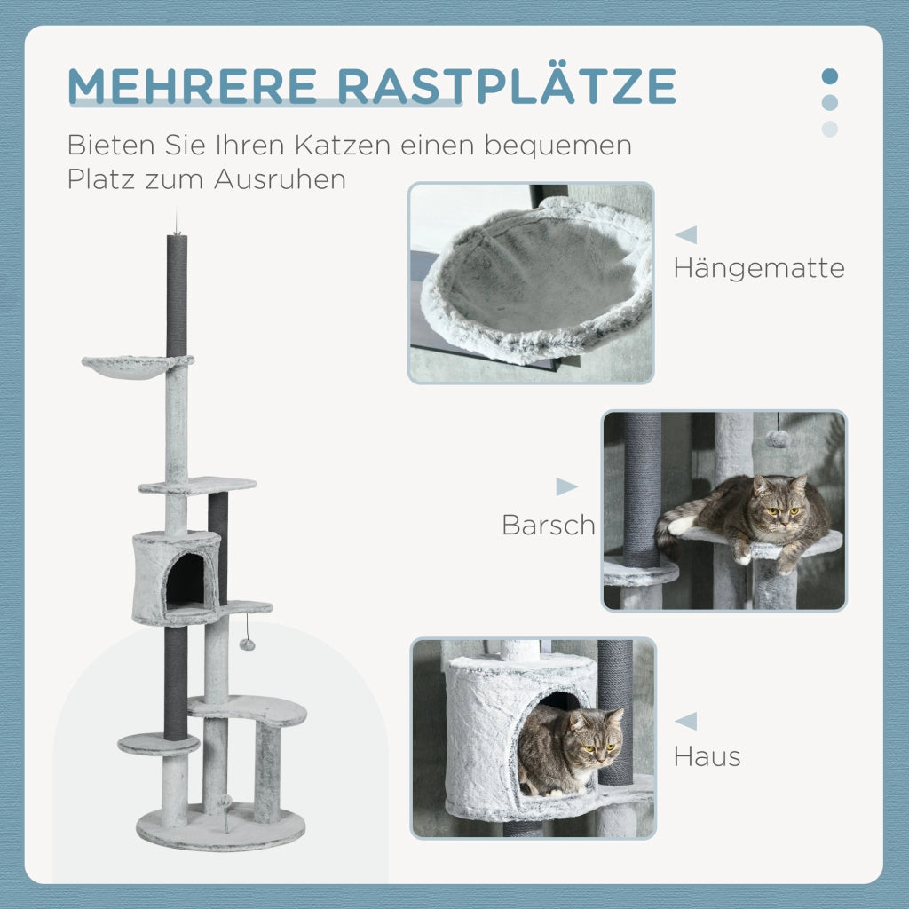 Albero tiragraffi con amaca e casetta ¨C zephmum ¨C grigio 225-255 cm