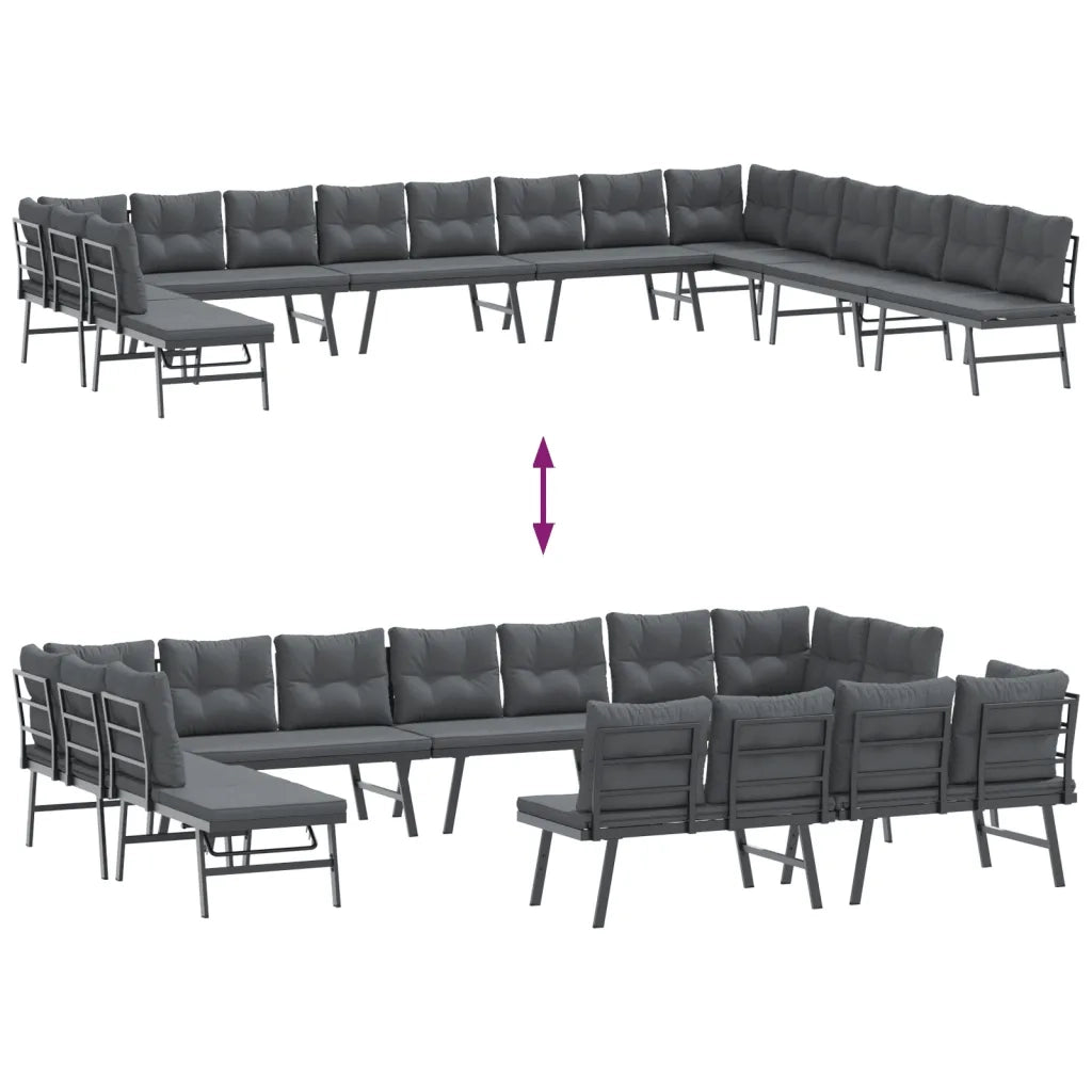 Set Panche Giardino Cuscini 8pz Nere Acciaio Verniciato Polvere 3283737
