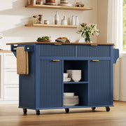 Isola cucina su ruote con piano ribaltabile 143 x 45 x 89;5 cm; MDF blu e marrone