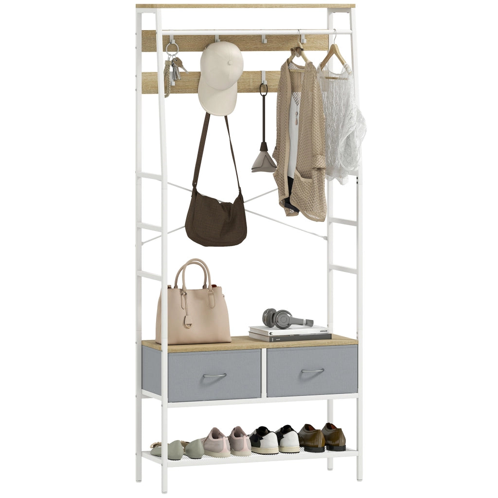 Appendiabiti con ripiani e ganci ¨C zephmum ¨C 80x30x180,5 cm legno naturale