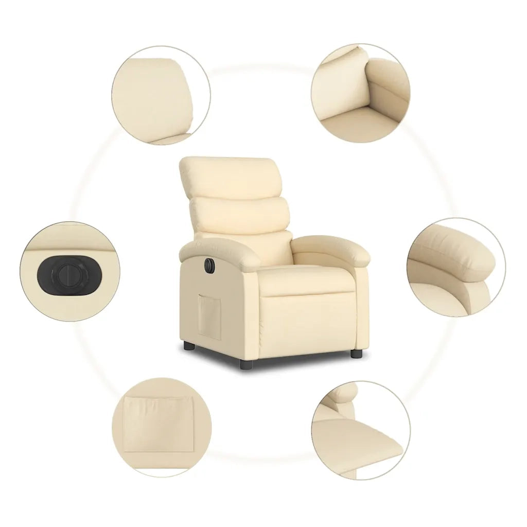 Poltrona | Sedia Relax Elettrica Reclinabile Crema in Tessuto