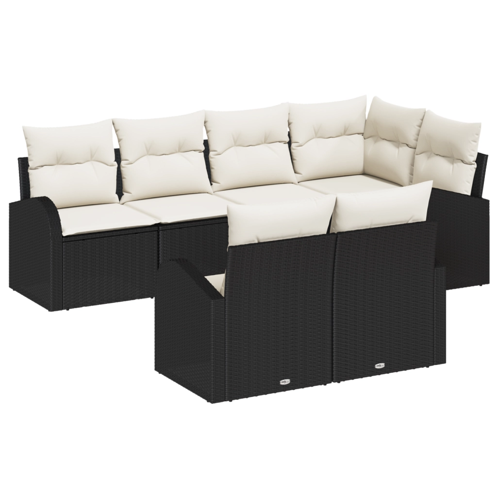 Set di divani da giardino  7 Pezzi con Cuscini Nero Polyrattan