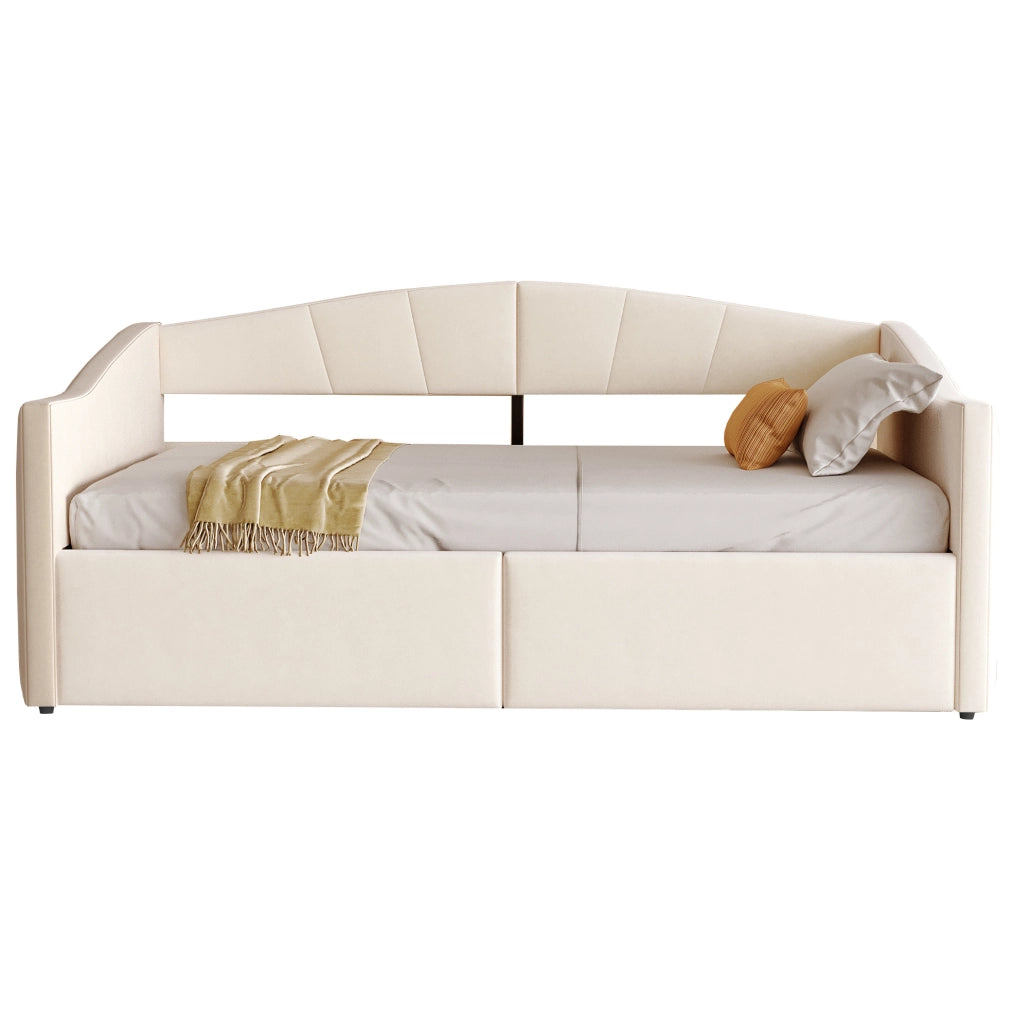 Letto imbottito 90x200 cm beige, velluto con contenitore idraulico e rete a doghe