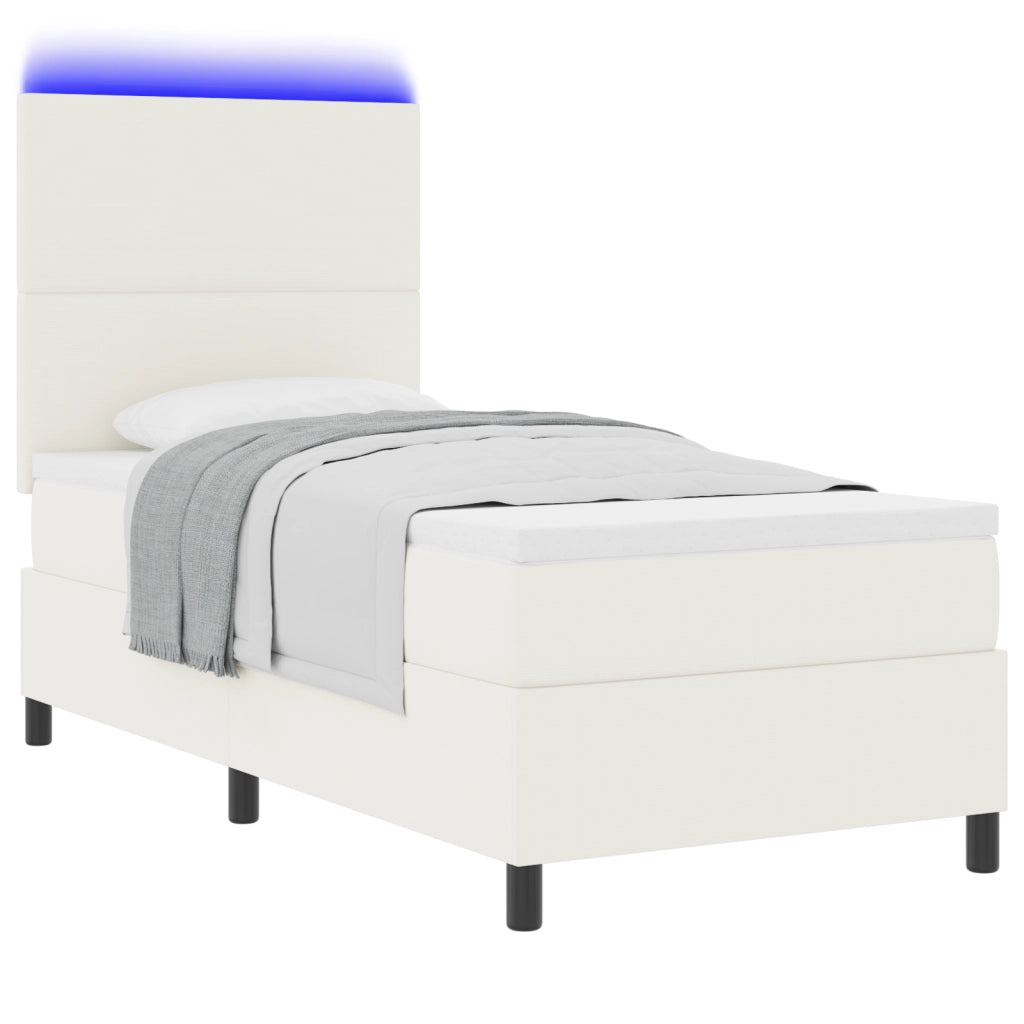 Letto con Box Spring e Materasso & LED Crema 100x200 cm Tessuto in Corduroy