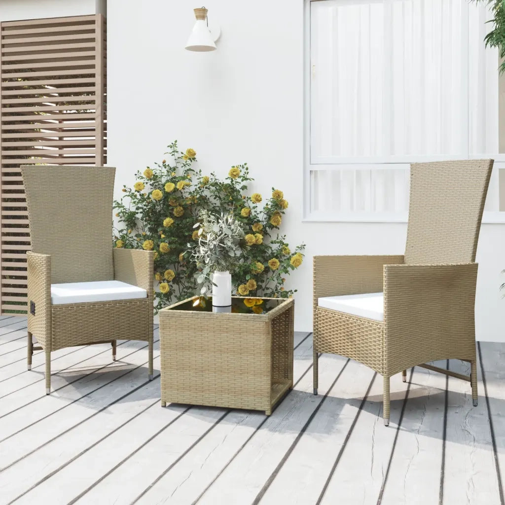 Set Mobili da Giardino 3 pz | Set Salotto da Giardino Beige Polyrattan e Acciaio