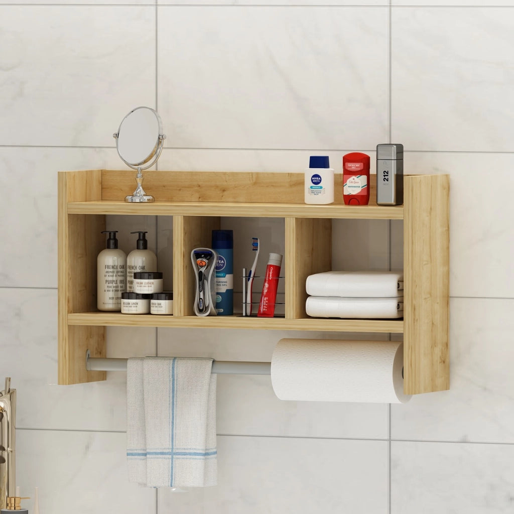 Mensola da parete in legno "Asya" - 63 x 14 x 35 cm - Beige