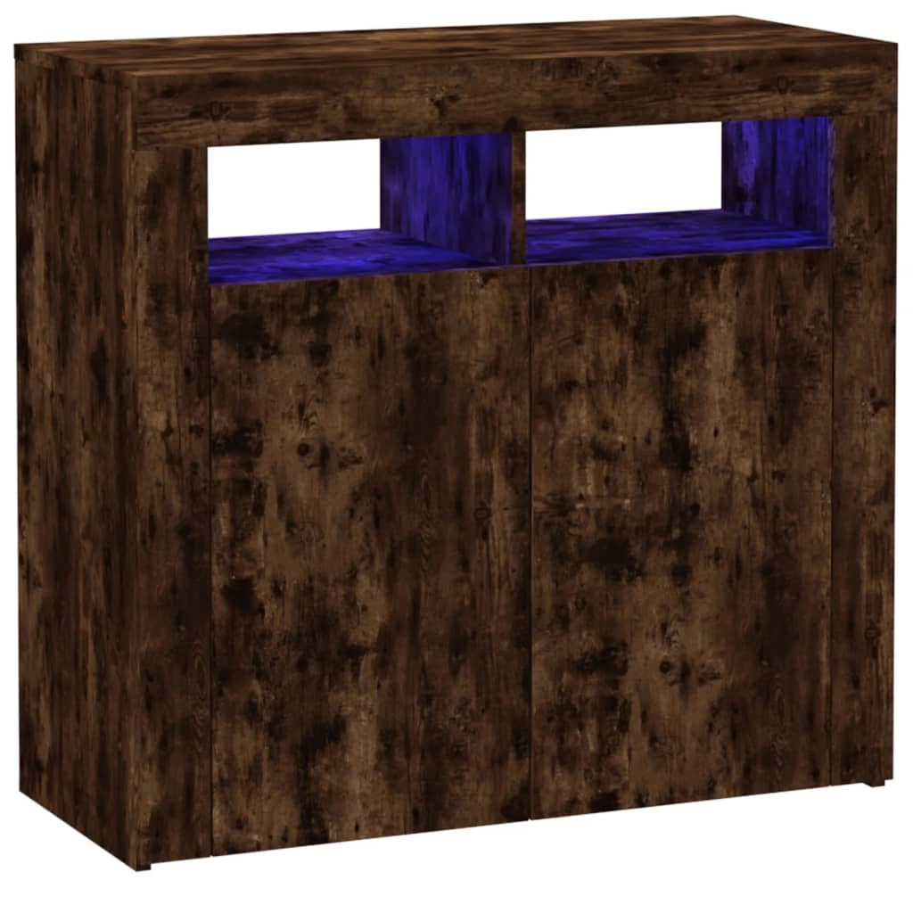 Credenza cassettiera armadio mobile contenitore organizer per cucina soggiorno salotto con luci LED 80 x 35 x 75 cm marrone 02_0029892