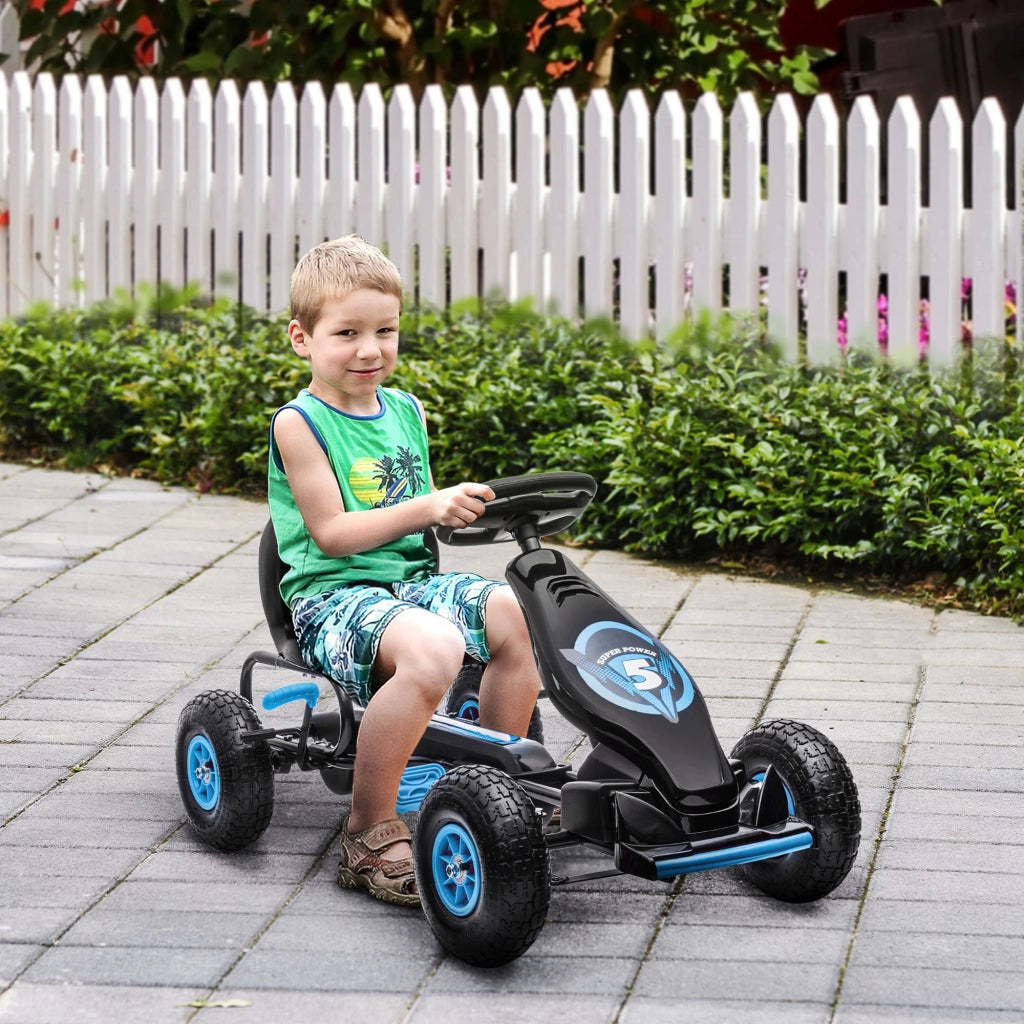 EasyComfort Go Kart a Pedali per Bambini da 5-12 Anni con Sedile Regolabile e Ruote in Gonfiabili, Blu