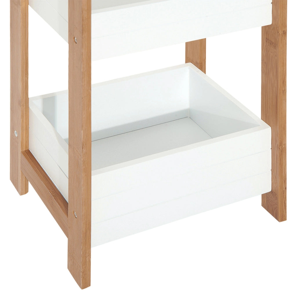 EasyComfort Mobiletto Bagno Multiuso, Scaffale da Bagno a 3 Ripiani Compatto in Legno MDF e Bambù, Bianco, 27.5x20.8x74cm