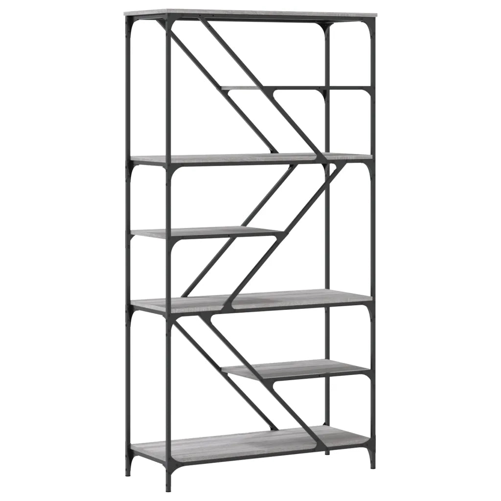 Libreria Grigio Sonoma 91x36x176 cm Legno Multistrato e Acciaio 835417
