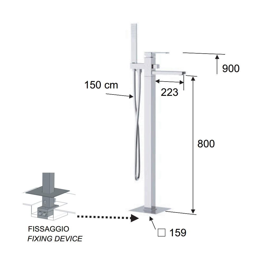 Rubinetto vasca da pavimento - serie qubika