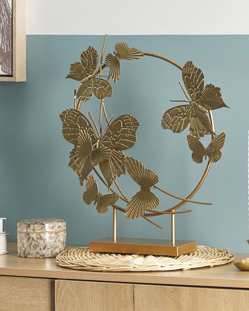 Statuetta decorativa Statua in ferro dorato da 48 cm con farfalle su supporto scultura ornamentale Decor Accessori