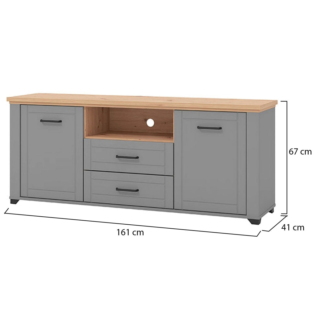 Rotondi, Mobile Porta tv 2 Cassetti, 161x41x66.5h cm Grigio Scuro