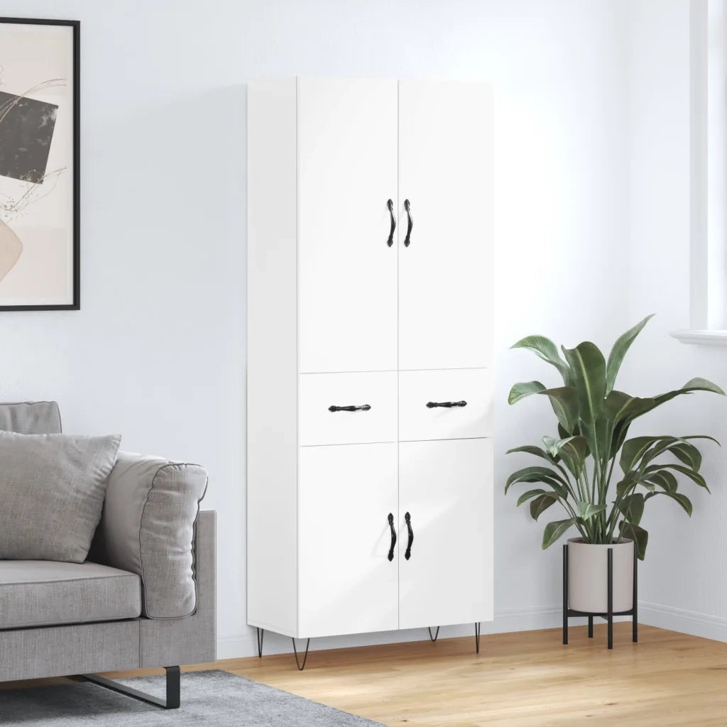 Credenza-Buffet-Armadio da cucina Bianca 69,5x34x180 cm in Legno Multistrato 834434