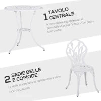 Set da Giardino 3 Pezzi in Alluminio con 2 Sedie 42.5x47.5x89 cm e Tavolino Rotondo Ø60x67 cm, Bianco
