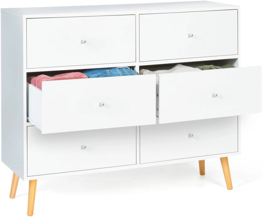 EMMIE 110 cm Cassettone scandinavo bianco a 6 cassetti