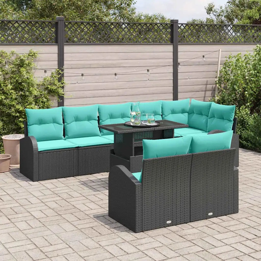 Set Divano da Giardino con archiviazione 9 pcs Nero Poly Rattan 3357409