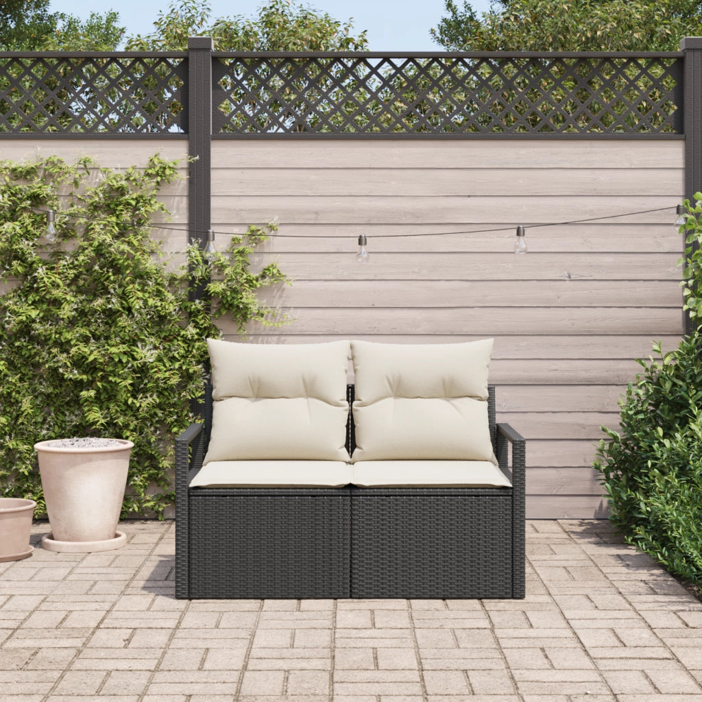 Divano da giardino a 2 posti con cuscini in polyrattan nero