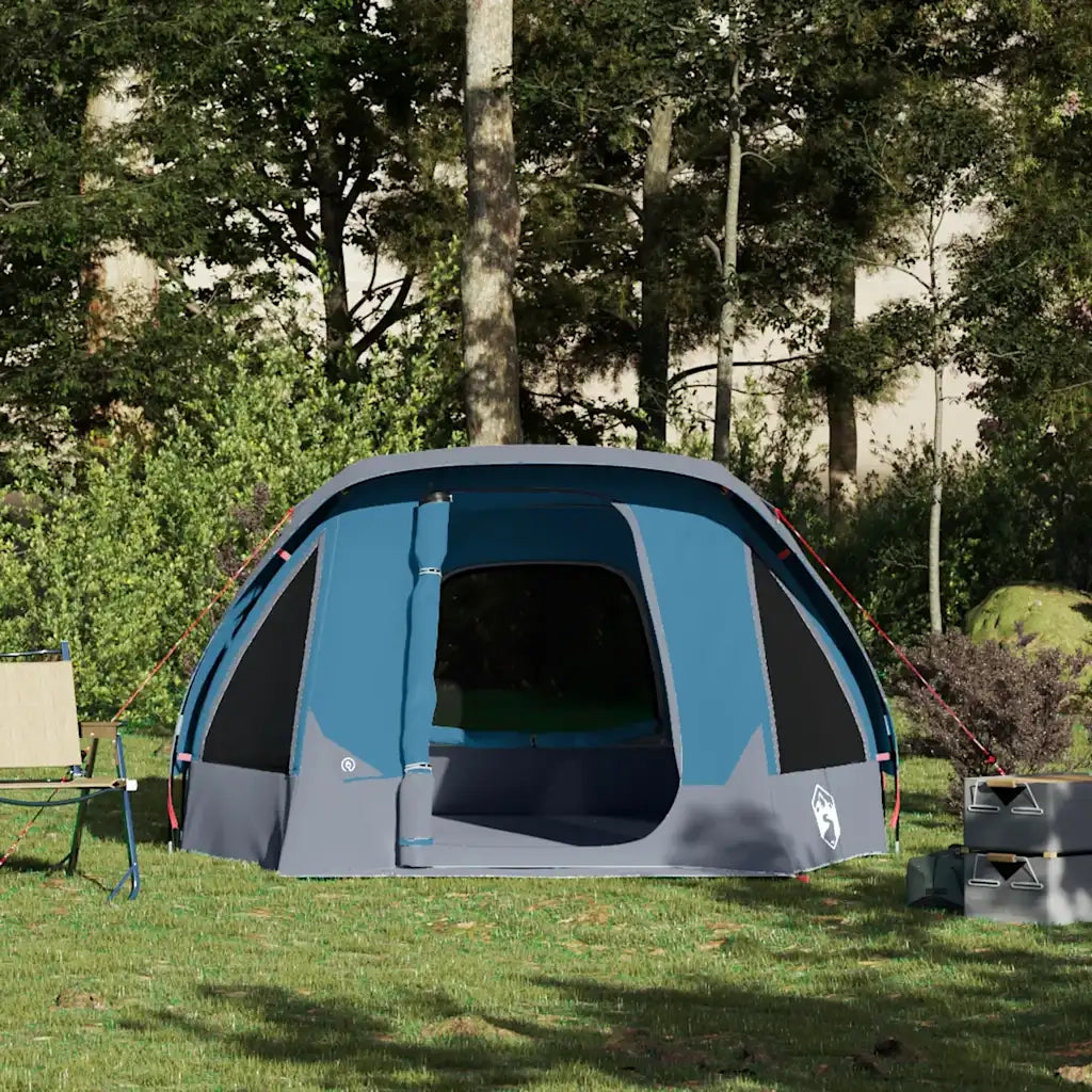 Tenda da Campeggio a Cabina per 4 Persone Blu Impermeabile