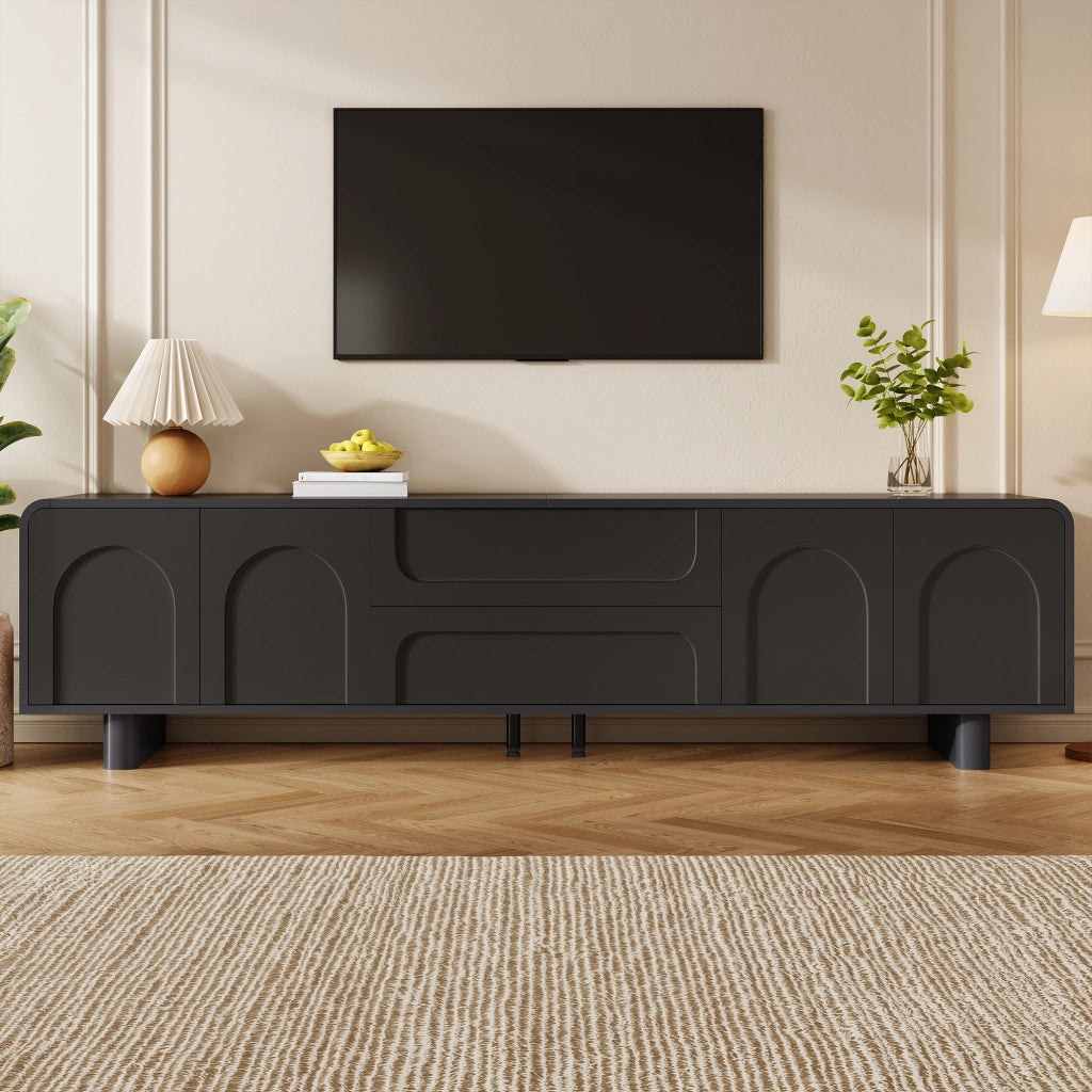 Mobile Porta TV 180 cm Nero in MDF con Ante e Cassetti Design Moderno