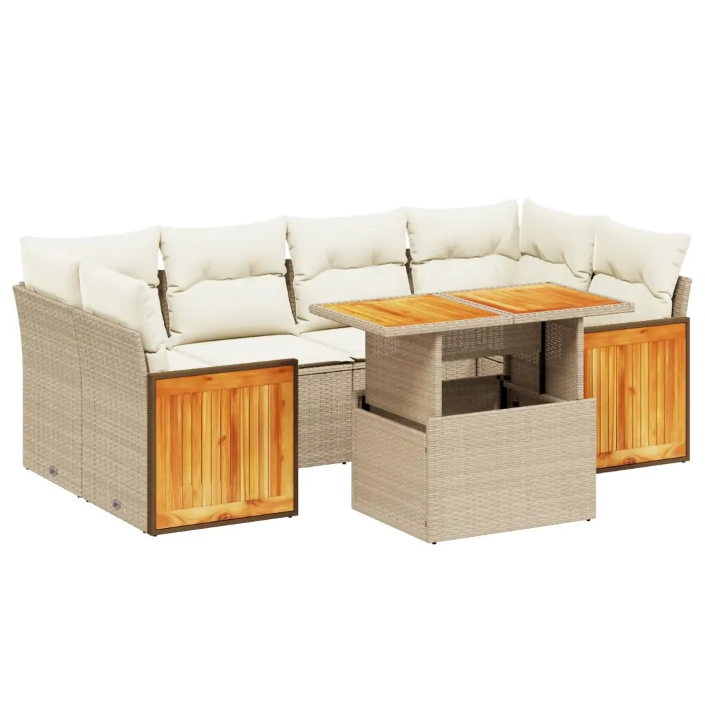 Set Divani da Giardino 7 pz con Cuscini Beige in Polyrattan 3273858