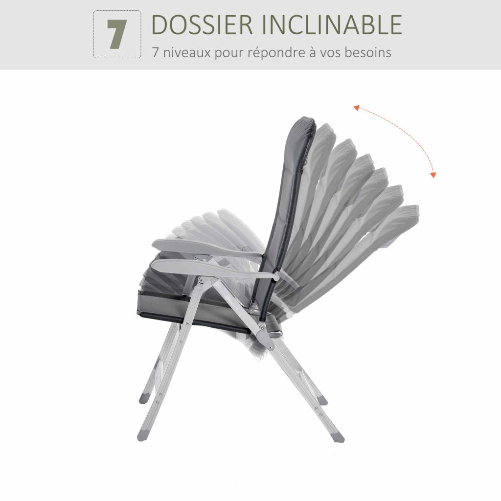 Sedia da giardino pieghevole con schienale alto e braccioli ¨C zephmum ¨C grigio