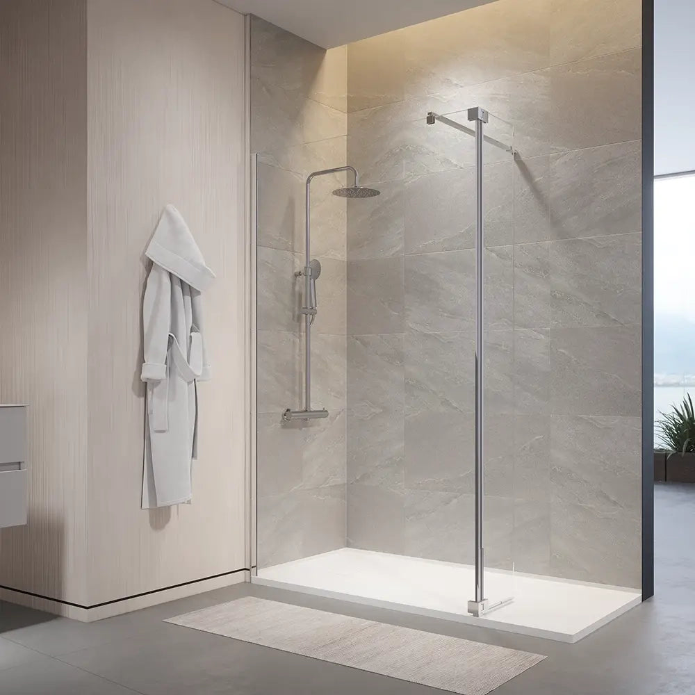 Doccia walk-in 120cm + anta 30cm vetro temperato anticalcare 10mm trasparente profili cromo | Naxos