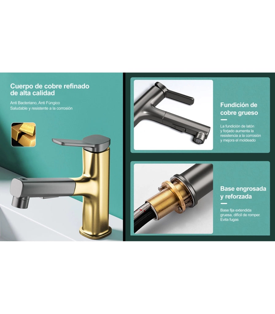 Rubinetto Lavandino Acqua Verticale LH-178 | Rame Massiccio | Estraibile | 2 Modi Acqua | Acqua Verticale per Risciacquo Dentale