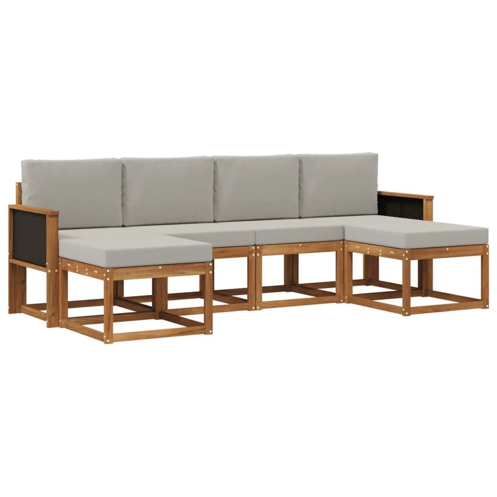 Set di divani da esterno 6 pcs Naturale e Grigio Chiaro