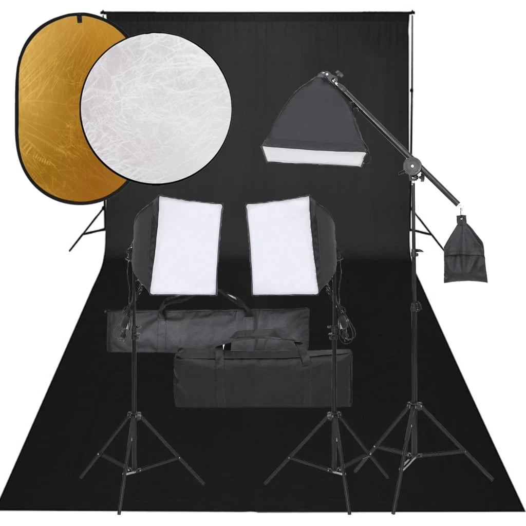 Kit per studio fotografico con illuminazione fondale e riflettore nero 02_0042482