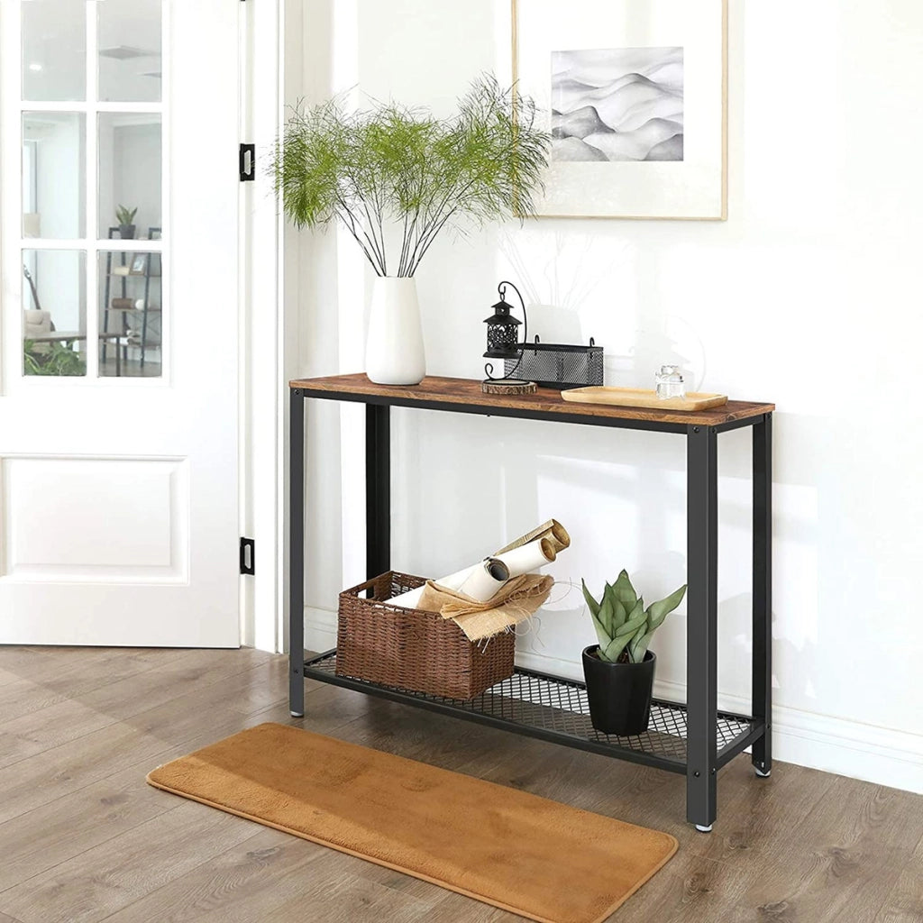 Console ingresso stile industriale in truciolato e metallo 101,5x35x80 cm